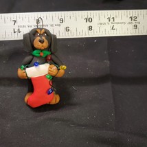 Cecile Baird Dachshund Dog w/ Christmas lights &amp; Stocking Signed Clay - $7.59