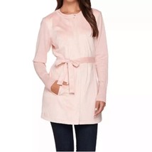 H by Halston Pink Faux Suede Zip Jacket Size 16 Belt Long Knit Sleeves - $29.65