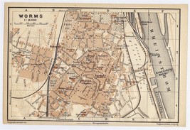 1906 Antique City Map Of Worms / RHINELAND-PALATINATE RHEINLAND-PFALZ / Germany - £15.44 GBP