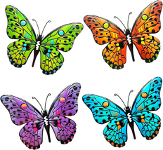 Metal Butterfly Wall Decor 4Pcs 9.5&quot; Outdoor Fence Yard Art Garden Butterflies 3 - £25.80 GBP