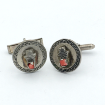 TOTEM POLE sterling silver &amp; red coral cufflinks - vintage Native Americ... - $28.00