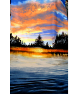 Fabric Timeless Treasure Panel &quot;Sunset Lake&quot; Water Trees Sky Sunset $8.9... - $8.95