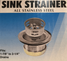 Sink Strainer Fits 1-7/8&quot; - 2-1/4&quot; Drain Stainless Steel Body/ Basket - £5.42 GBP
