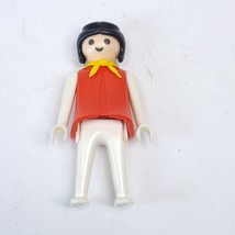 PLAYMOBIL Vtg Female Figure  1974 Red Dress Outfit Black Hair w/yellow neck tie - $3.95
