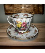 Duchess Tea Cup Flowers England Fine Bone China and Saucer gold trim pin... - $22.28