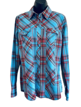 Cruel Girl Western Shirt Womens Large Blue Red Plaid Gold Sparkle Metal ... - £16.75 GBP