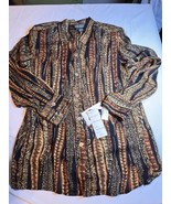 VTG Ann May 100% Silk Blouse Black Brown Feather Print Size Large - NWT ... - $29.02