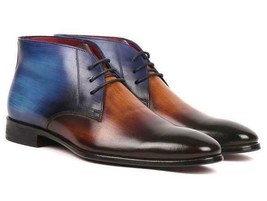 Paul Parkman Mens Shoes Boots Brown Blue Chukka Leather Handmade CK67L6 - $469.99