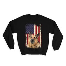 German Shepherd USA Flag : Gift Sweatshirt Dog Pet K-9 United Police Ame... - $28.95