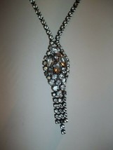 Vintage  Sparkly Long Black Metal Prong Set Rhinestone Necklace with Pen... - £11.64 GBP