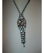 Vintage  Sparkly Long Black Metal Prong Set Rhinestone Necklace with Pen... - £11.67 GBP