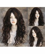 Brown Auburn mix Human Hair Blend Wavy Extra Long Bangs Off Center parti... - $1,678.11 MXN