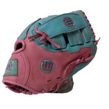 Wilson T Ball Glove Pink And Blue A2446 10 Inch Girls Youth Pre Owned Nice - $10.66