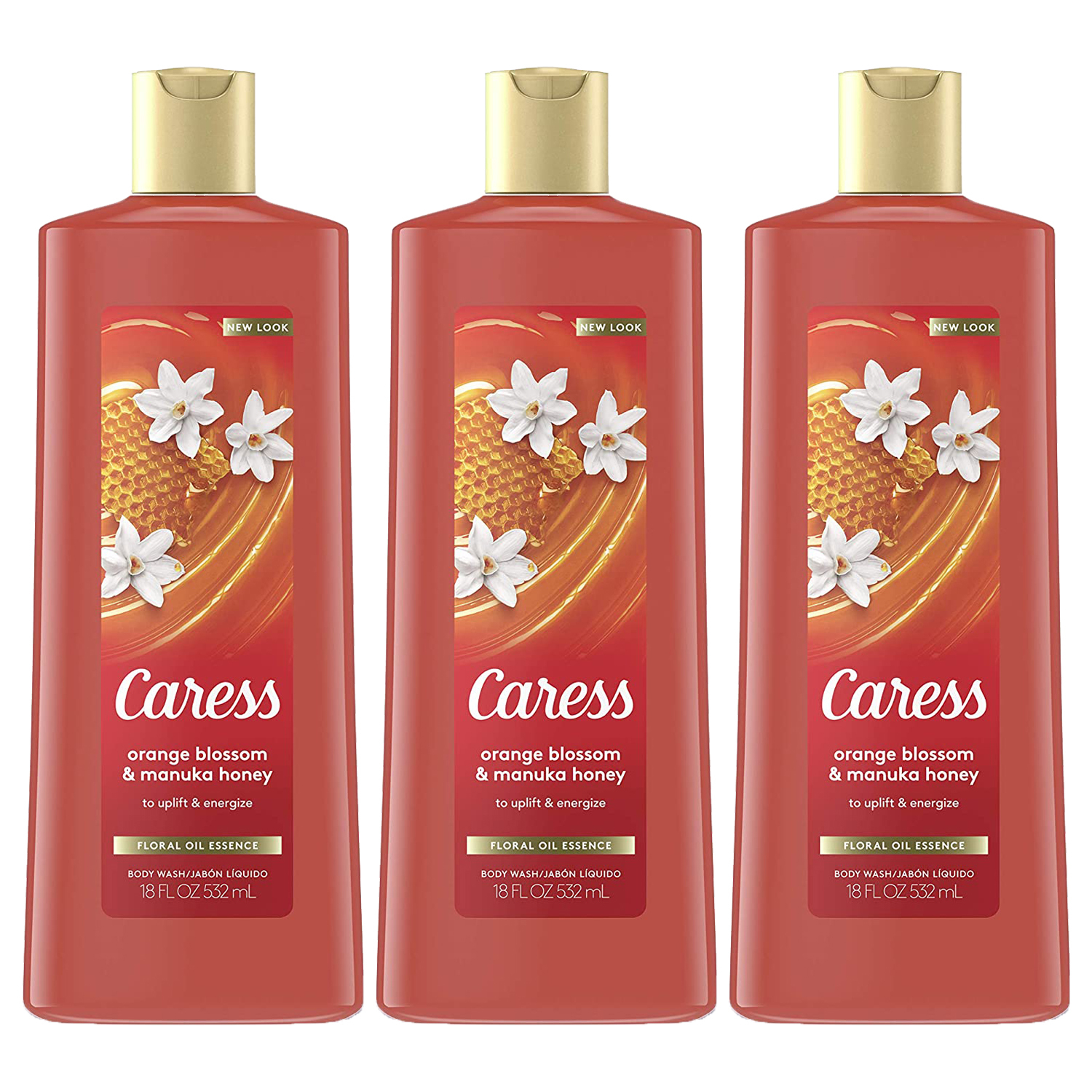 3-Pack New CARESS Orange Blossom & Manuka Honey Uplift & Energize Body Wash 18oz - £32.60 GBP