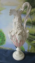 Bennington English Parian Ware Ewer pitcher grapes leaves pink white [aC] - $173.25