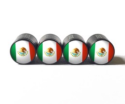 Mexico Flag Tire Valve Stem Caps - Black, Aluminum - Set of Four - £12.52 GBP