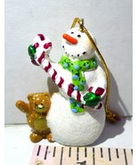 Snowman Glittery and Teddy Bear Hanging Mini Ornament Vintage  Decoration - £8.52 GBP