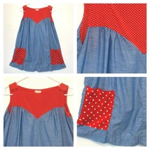 Vintage Summer Dress 1970s size M L Blue Red Polka Dot A-Line Sleeveless... - $27.95
