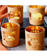 4 Pc Happy Fall Orange Glass Votive Candle Holders | Thanksgiving Table ... - $458.27 MXN