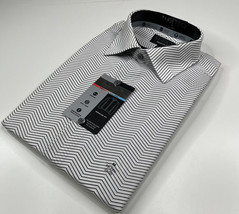 Alfani NWT mens regular M white black chevron stripe button up long sleeve H1 - £13.32 GBP