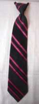 Mens Clip On Ties Pre-tied Necktie Wembley Black Pinks Side Striped 17&quot; - £7.89 GBP