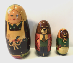 Vintage Russian Nesting Dolls Wooden Goldilocks &amp; Bears (2 pc Missing) - $20.00