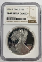 1994-P Silber American Eagle Ausgewählten Von NGC As PF69 Ultra Cameo ! ... - £131.13 GBP