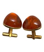 Amber Gold Tone Triangle Cabochon Cufflinks Suit Business Dad Fathers Da... - $23.36