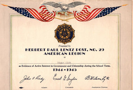 WWII Allentown Pennsylvania American Legion Patriotic Certificate - £9.84 GBP