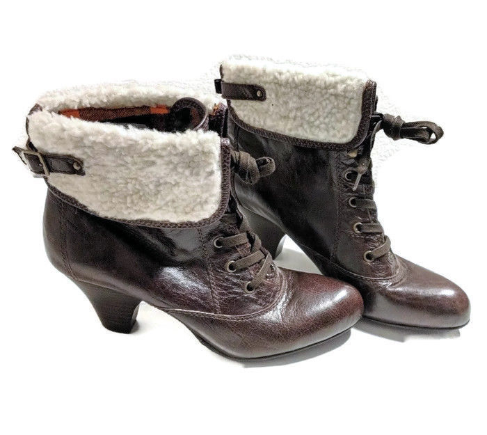 Nine West Size 10.5 Brown Leather Larrina Faux Fur Fold Over Cuffed Boots New - $49.49