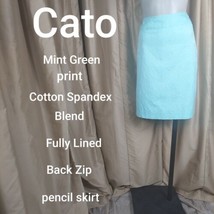 Cato Mint Green Print Cotton Spandex Blend Fully Lined Pencil Skirt Size 10 - £12.85 GBP