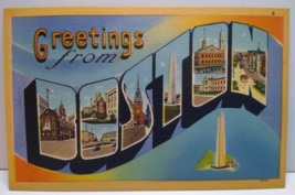 Greetings From Boston Massachusetts Large Big Letter Linen Postcard Tichnor - £9.67 GBP