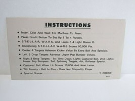 Stellar Wars Vintage Pinball Machine Original Instruction Card 1979 Double Sided - £14.31 GBP