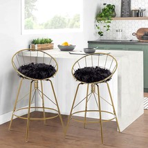 Alunaune 26Inch Swivel Metal Bar Stools Gold Bar Chairs Set Of 2 Black, Gold - £129.48 GBP
