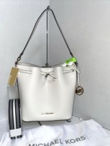 Michael Kors Eden Bucket Bag White Leather Medium Crossbody Purse $348 B3P - £84.09 GBP