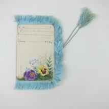 Victorian Card Easter Flowers Blue Silk Fringe Tassels Gold Edge 4 Panel... - $19.99