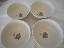 Vintage Lot of 4 Thomson Pottery Birdhouse Topiary Coupe Soup Bowl Dish #2 - $373.48 MXN
