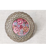Vintage Hand Embroidered &amp; Metal Door/Drawer Knob REG.D Design PAT 876762 - $294.72 MXN