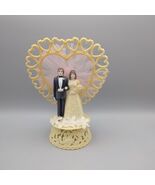 Vintage Wedding Cake Topper Bride Groom Pink Background Possibly 1960&#39;s - $270.86 MXN