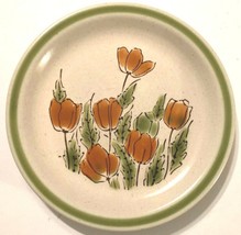 MEADOWBROOK Stoneware Vintage Japan Orange Poppies Salad Plate Green Cer... - $6.69