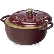 6 Quart Large Maroon Cabernet Red Enamel Cast-Iron Dutch Oven Kitchen Co... - $143.99