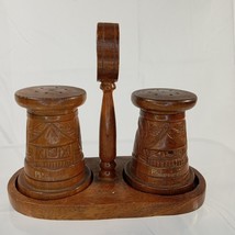 Vintage Philippines Carved Wood Tiki hut Salt / Pepper Shakers with Base SET - £17.99 GBP