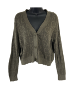 Calvin Klein CK Logo Cropped Cardigan Sweater 3 Button Womens Size L Oli... - $32.46 CAD