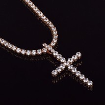 25Ct Round Cut CZ Diamond Ankh Cross Pendant &amp;Tennis Necklace 14K Rose Gold Over - £242.14 GBP