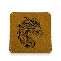 Coaster - Dragon - SET OF 2 - Leather or Stitched Cork (Dark Brown/Black) - $16.65