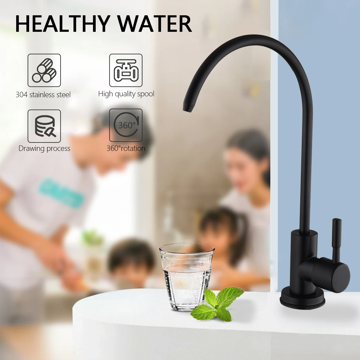 House Home 1/4&quot; GooseAk Water Purifier Faucet Chrome Black Plated Reverse Osmosi - £29.09 GBP