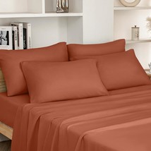 Queen Size Terracotta Bed Sheets - 6 Piece Set (Burnt Orange) - Extra Soft Brush - £40.64 GBP