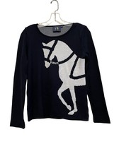 Ronner Marina Navy White Women Size Small Sweater Cotton Blend Horse Equ... - £71.35 GBP