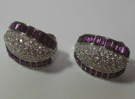 Vintage Signed NOLAN MILLER Purple Baguette/Clear Pave Rhinestone Clip Earrings - £50.89 GBP