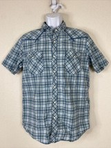 Fossil Men Size L Blue Plaid Snap Up Western Shirt Short Sleeve Pockets - £5.40 GBP